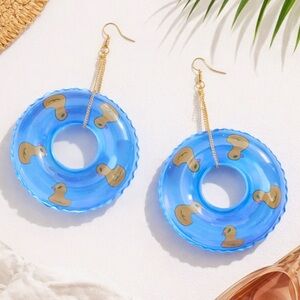 Rubber Ducky Pool Float Statement Earrings Blue Funny Summer Jewelry